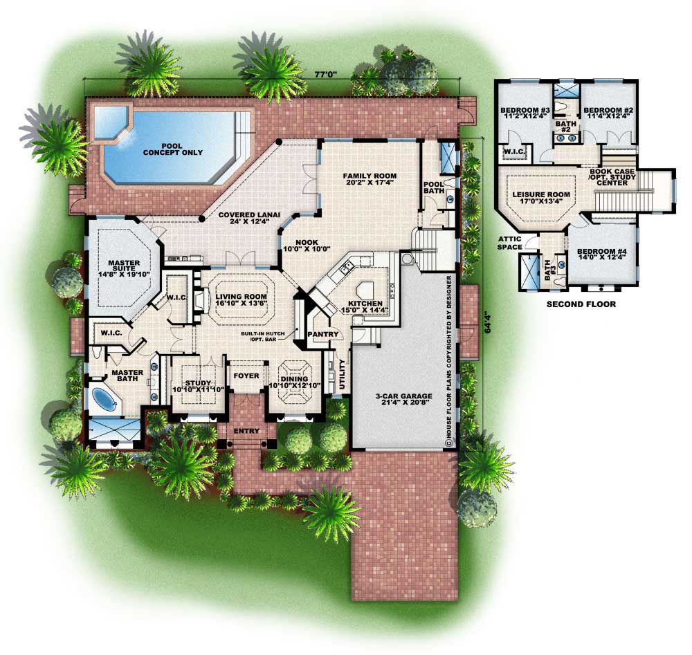 Floor Plan First Story of Florida Style Plan #133-1033