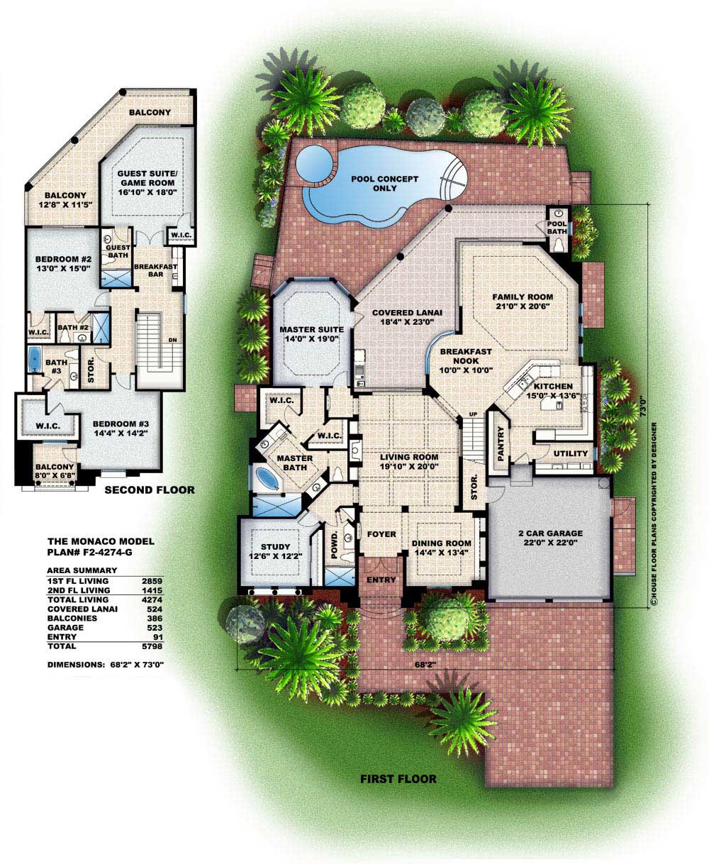 Floor Plan First Story of Florida Style Plan #133-1034