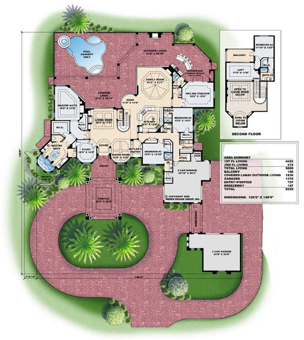 Floor Plan First Story of Florida Style Plan #133-1035