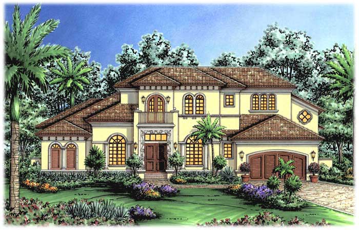 Mediterranean Homeplans "The Vicenza House Plan" color rendering.