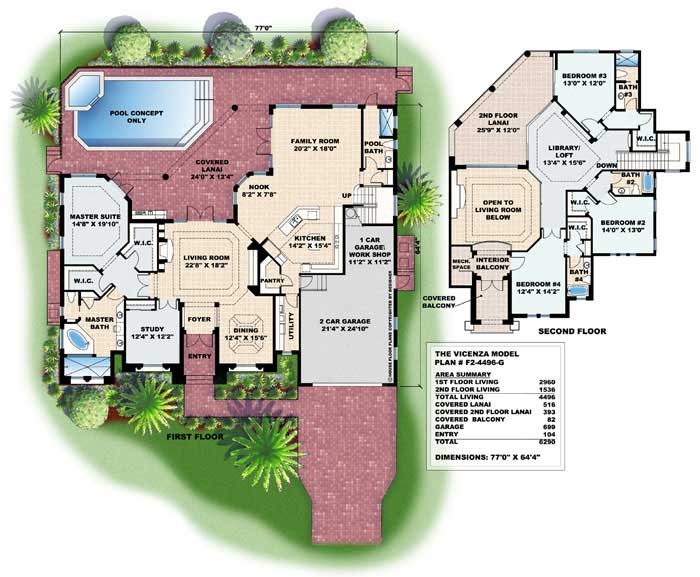 Floor Plan First Story of Spanish Plan #133-1037