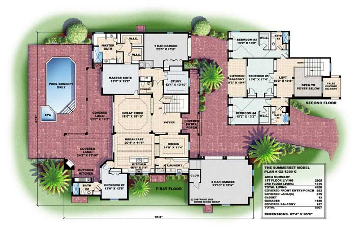 Floor Plan First Story of Florida Style Plan #133-1042