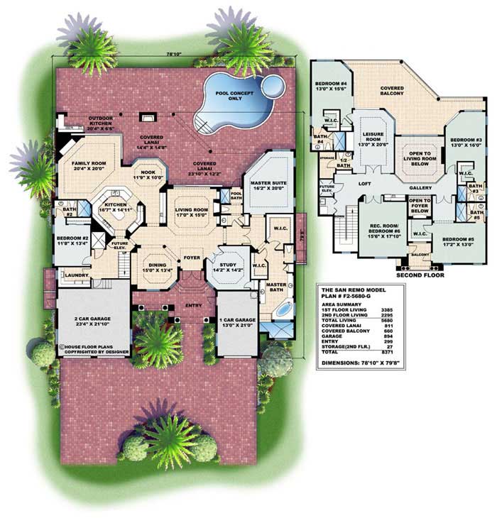 Floor Plan First Story of Mediterranean Plan #133-1044