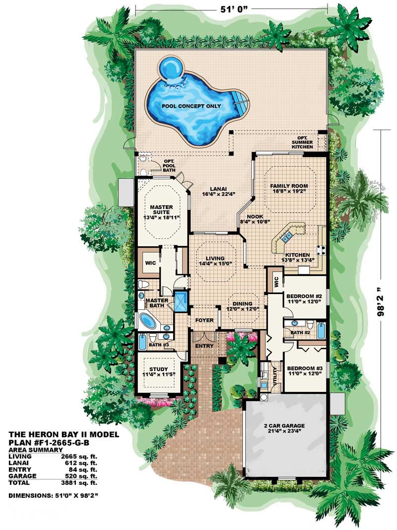 Floor Plan First Story of Florida Style Plan #133-1045