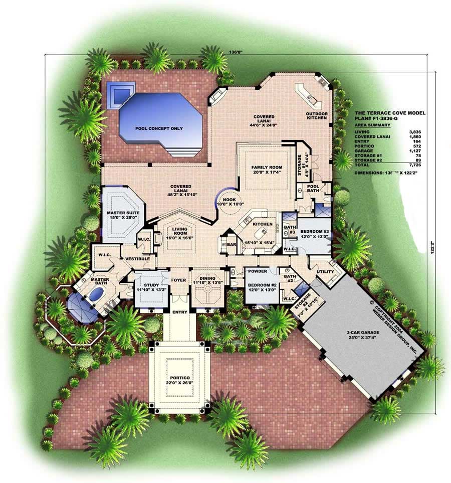 Floor Plan First Story of Florida Style Plan #133-1046