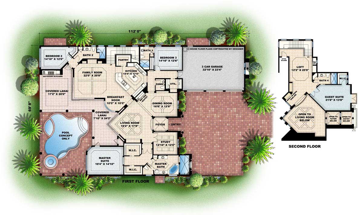 Floor Plan First Story of Luxury Plan #133-1055