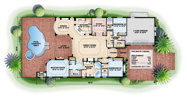 Floor Plan First Story of Mediterranean Plan #133-1061