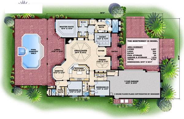 Floor Plan First Story of Mediterranean Plan #133-1063