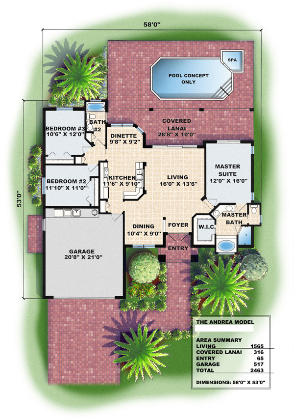 Floor Plan First Story of Mediterranean Plan #133-1064