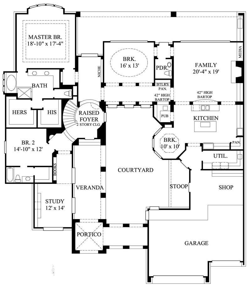 Floor Plan First Story of Luxury Plan #134-1000