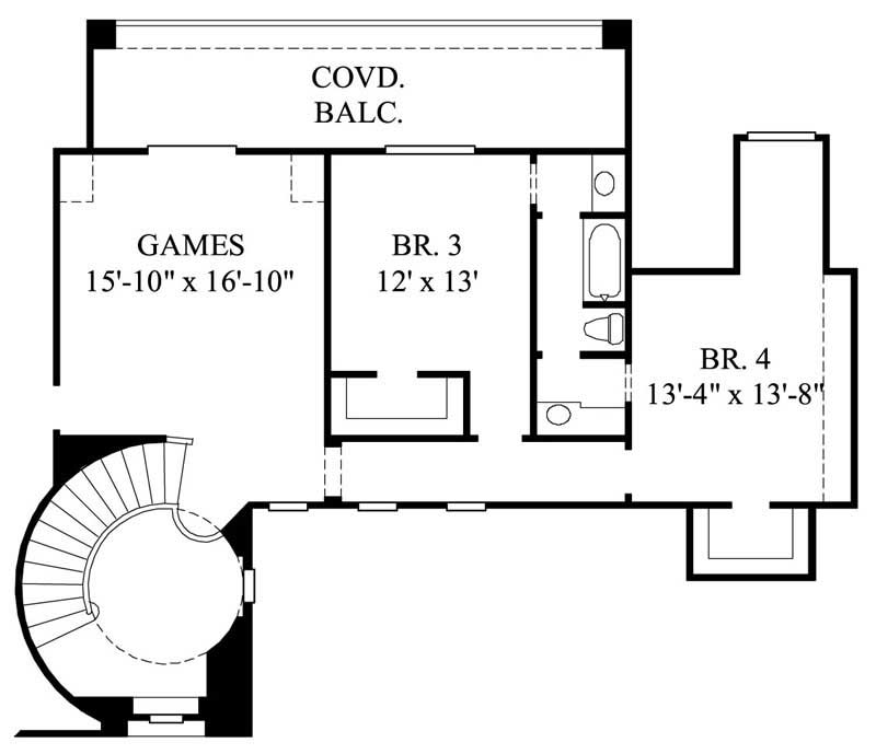 Floor Plan Second Story of Luxury Plan #134-1000