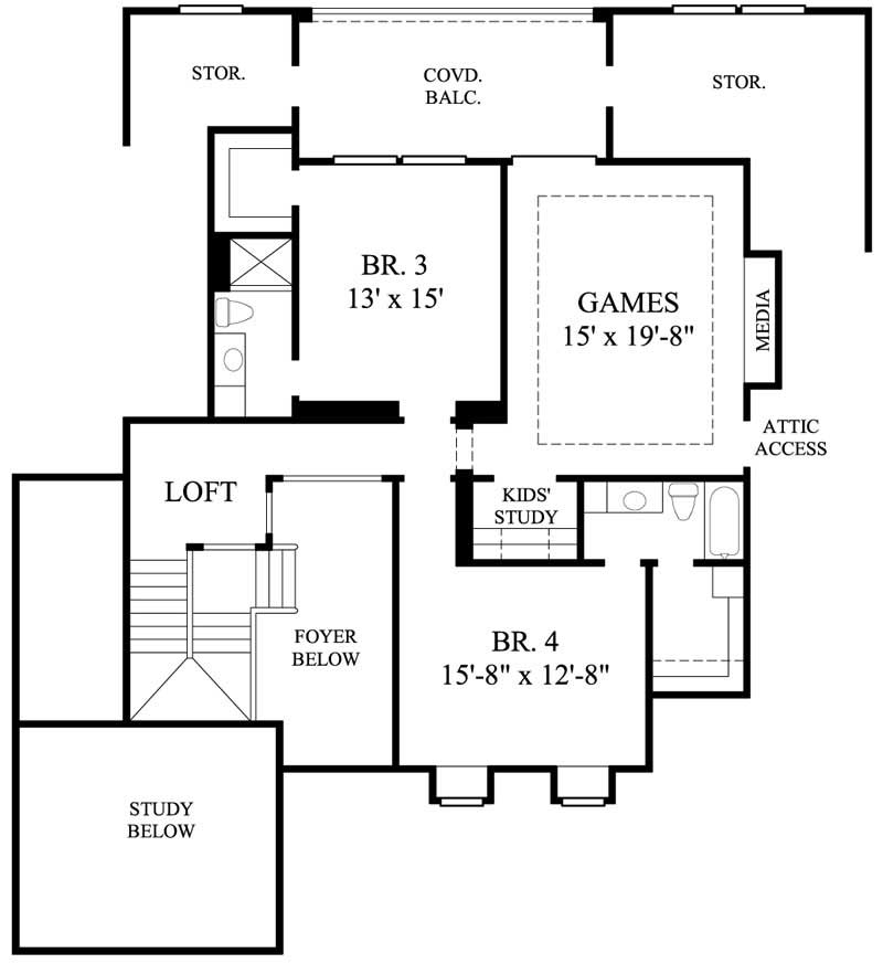 Floor Plan Second Story of Farmhouse Plan #134-1002