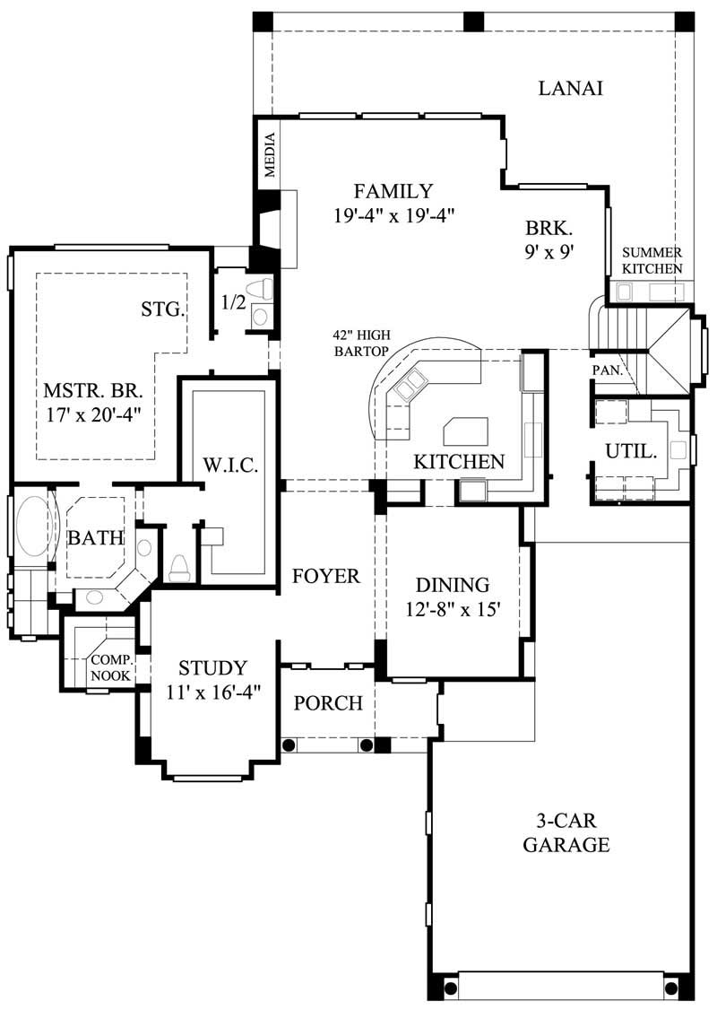 Floor Plan First Story of Mediterranean Plan #134-1003
