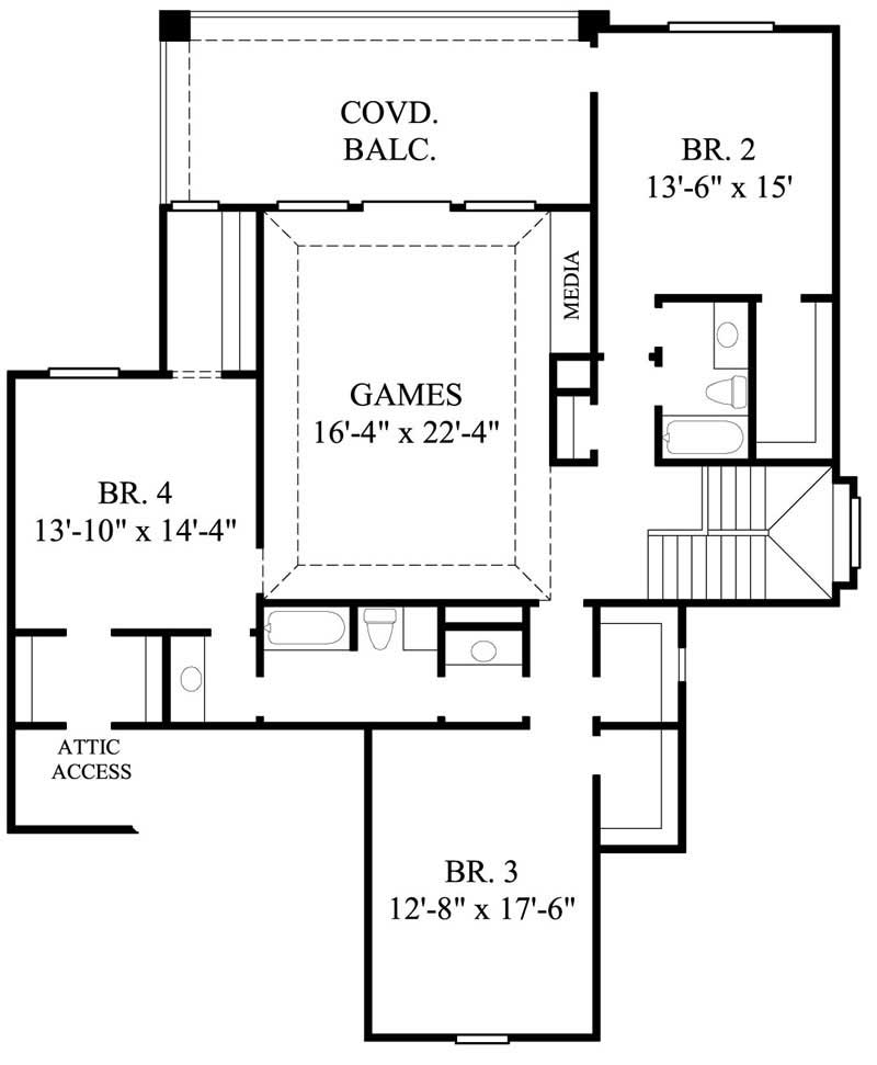 Floor Plan Second Story of Mediterranean Plan #134-1003