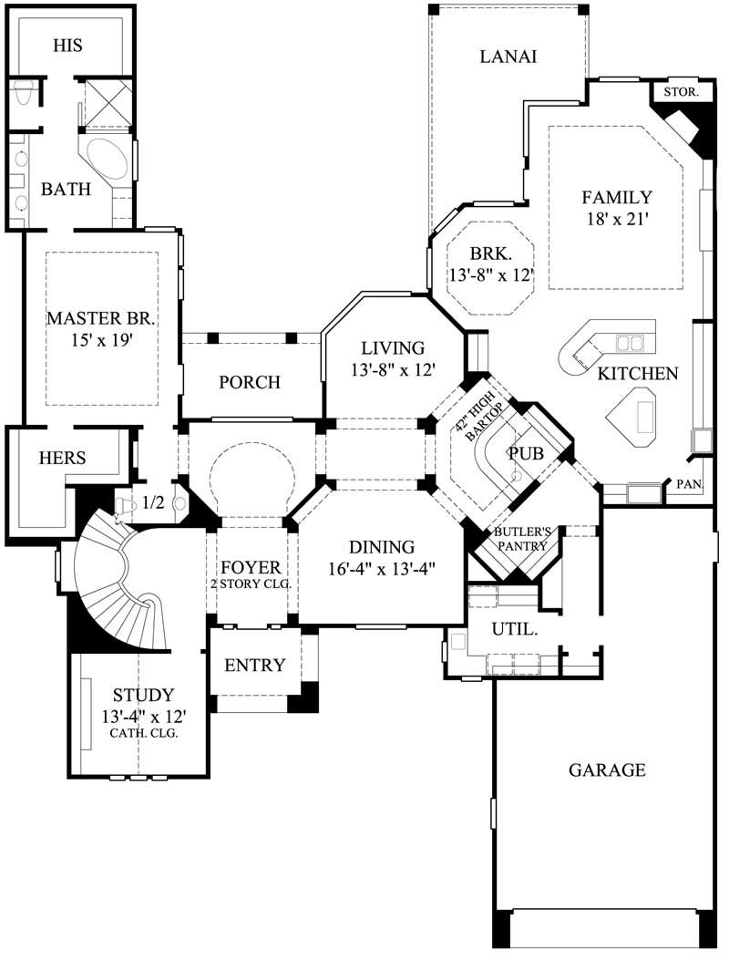 Floor Plan First Story of Luxury Plan #134-1009
