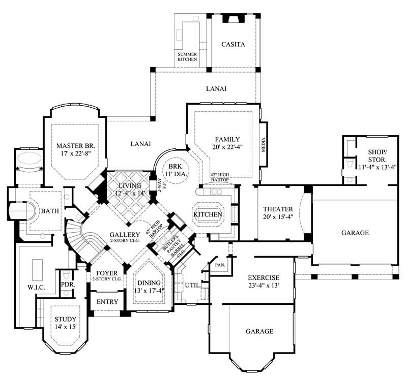 Floor Plan First Story of Mediterranean Plan #134-1010