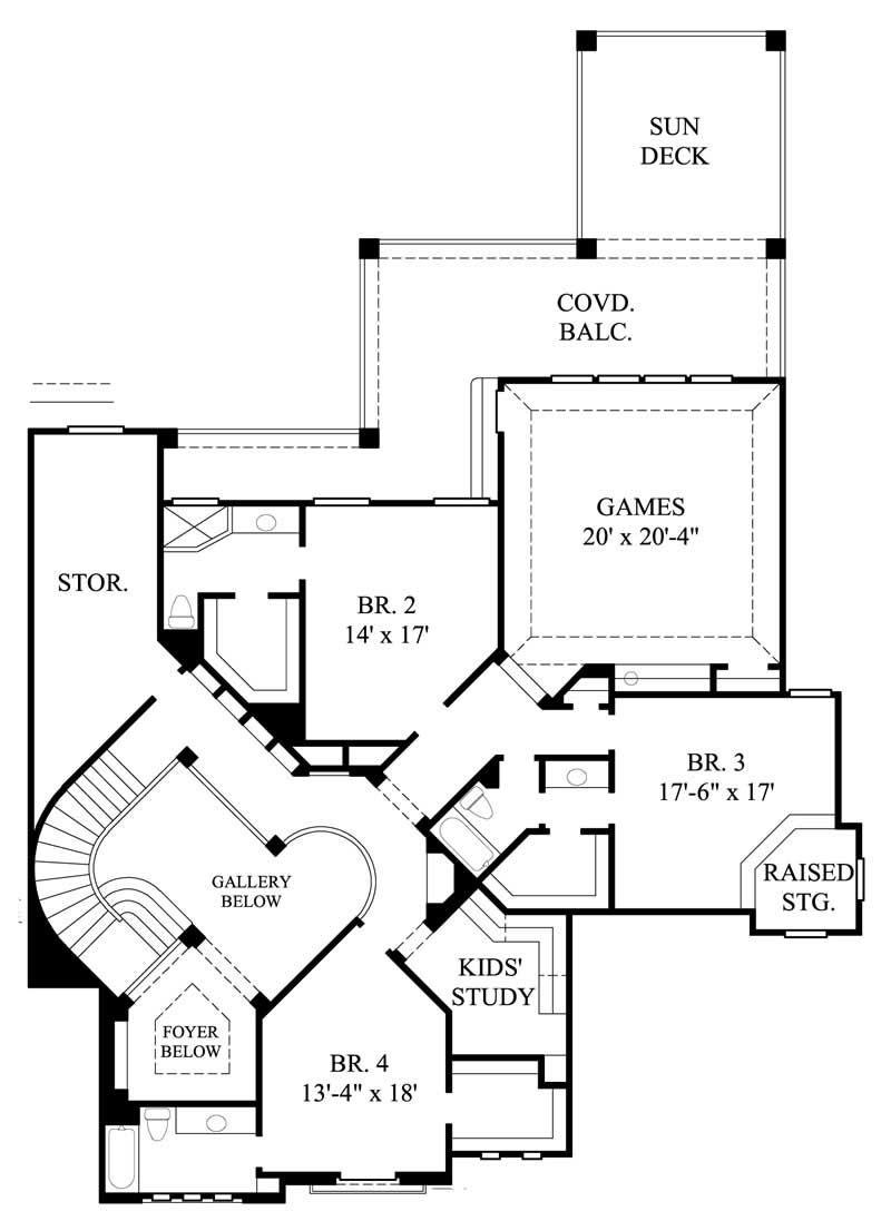 Floor Plan Second Story of Mediterranean Plan #134-1010