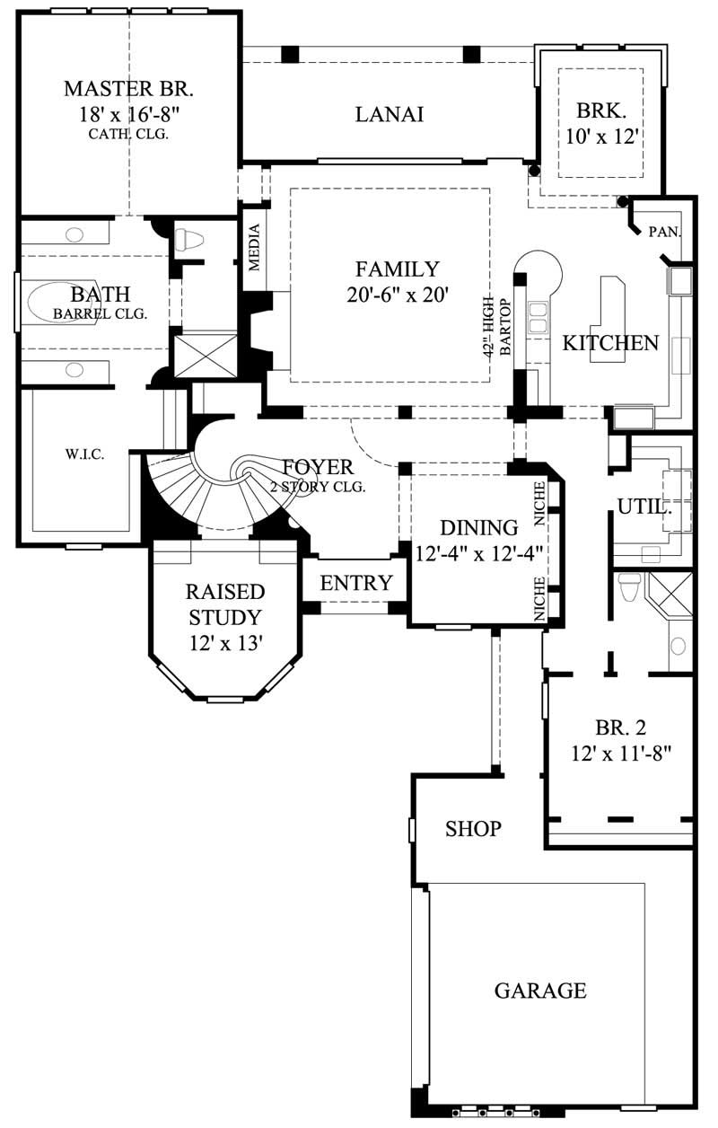 Floor Plan First Story of Mediterranean Plan #134-1011