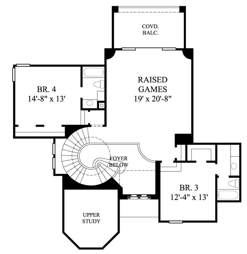 Floor Plan Second Story of Mediterranean Plan #134-1011