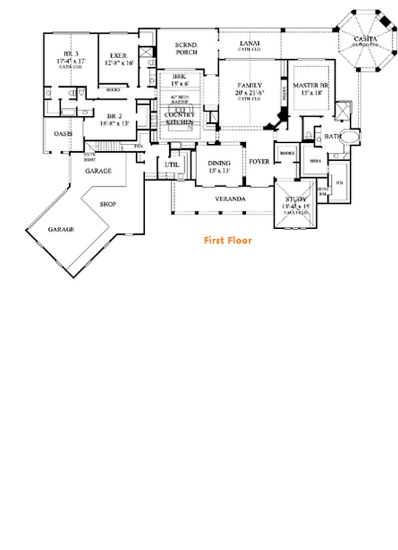 Floor Plan First Story of Farmhouse Plan #134-1012