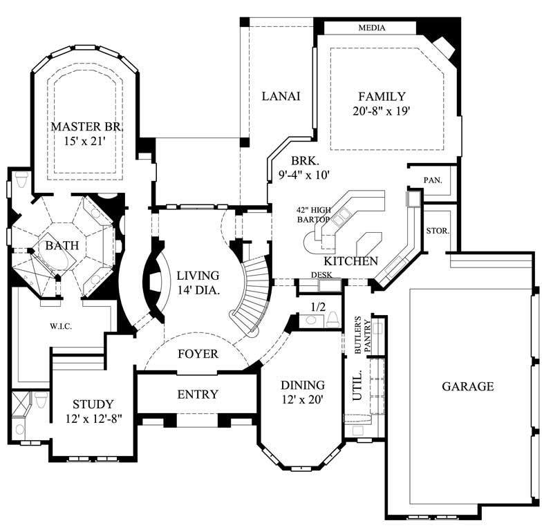 Floor Plan First Story of Mediterranean Plan #134-1013