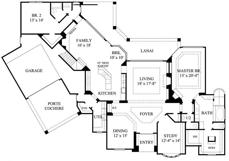 Floor Plan First Story of Luxury Plan #134-1014