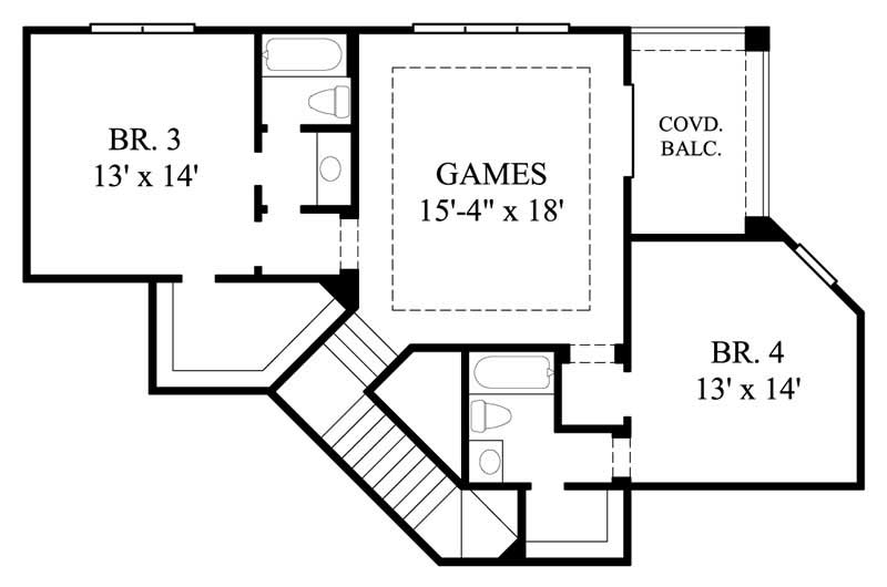 Floor Plan Second Story of Luxury Plan #134-1014