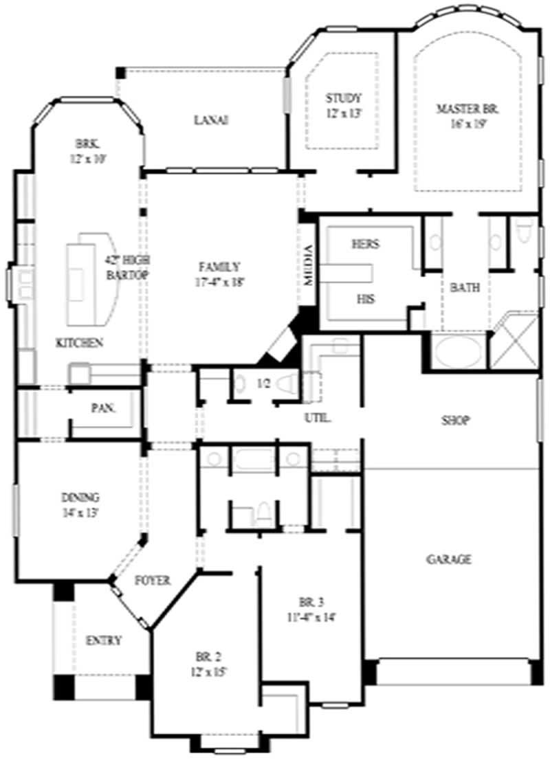 Floor Plan First Story of Mediterranean Plan #134-1017