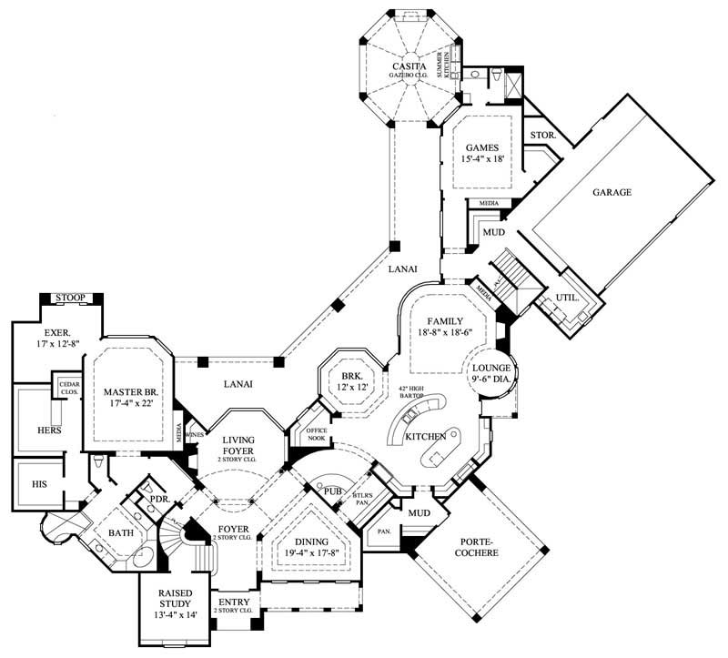 Floor Plan First Story of Luxury Plan #134-1019