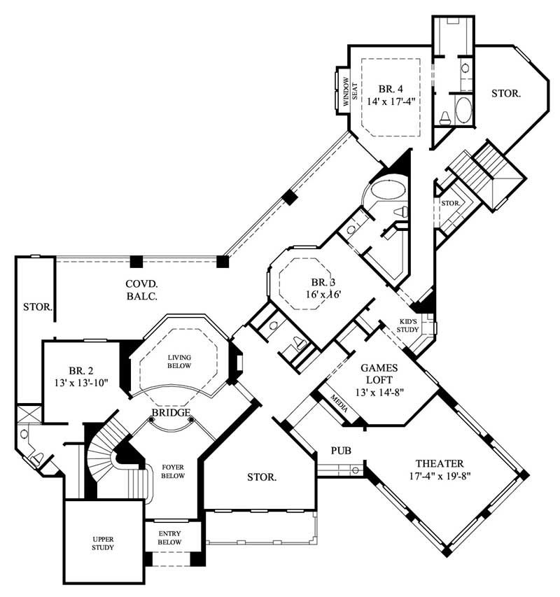 Floor Plan Second Story of Luxury Plan #134-1019