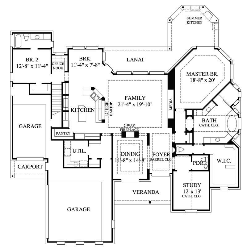Floor Plan First Story of Farmhouse Plan #134-1021