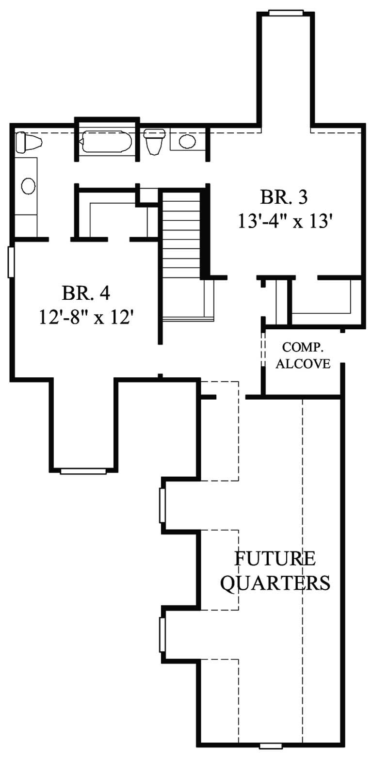 Floor Plan Second Story of Farmhouse Plan #134-1021