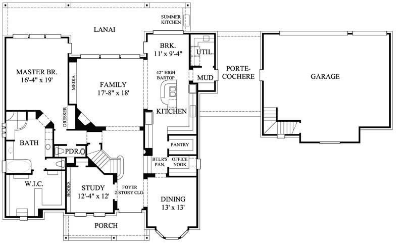 Floor Plan First Story of Luxury Plan #134-1024