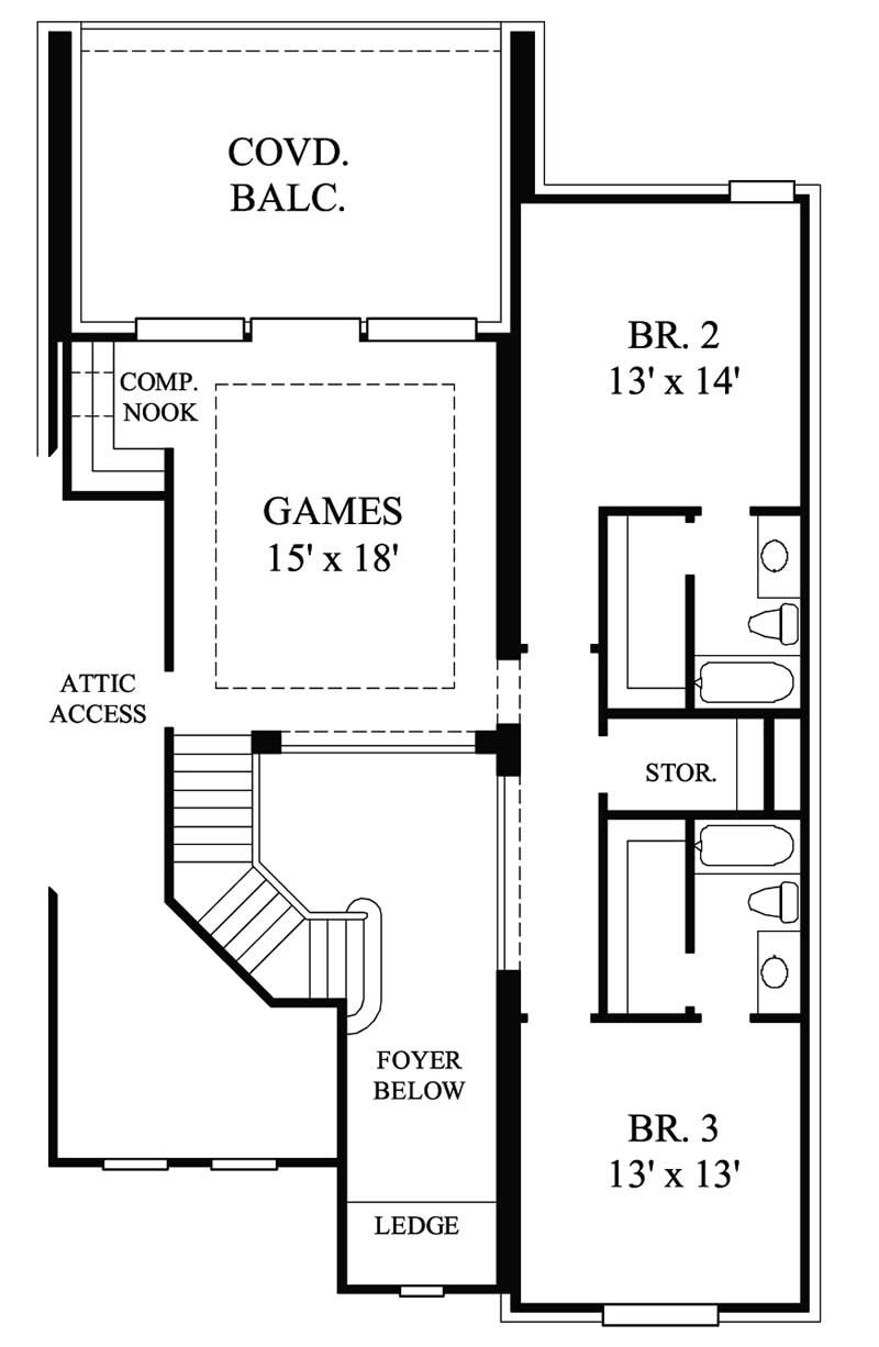 Floor Plan Second Story of Luxury Plan #134-1024