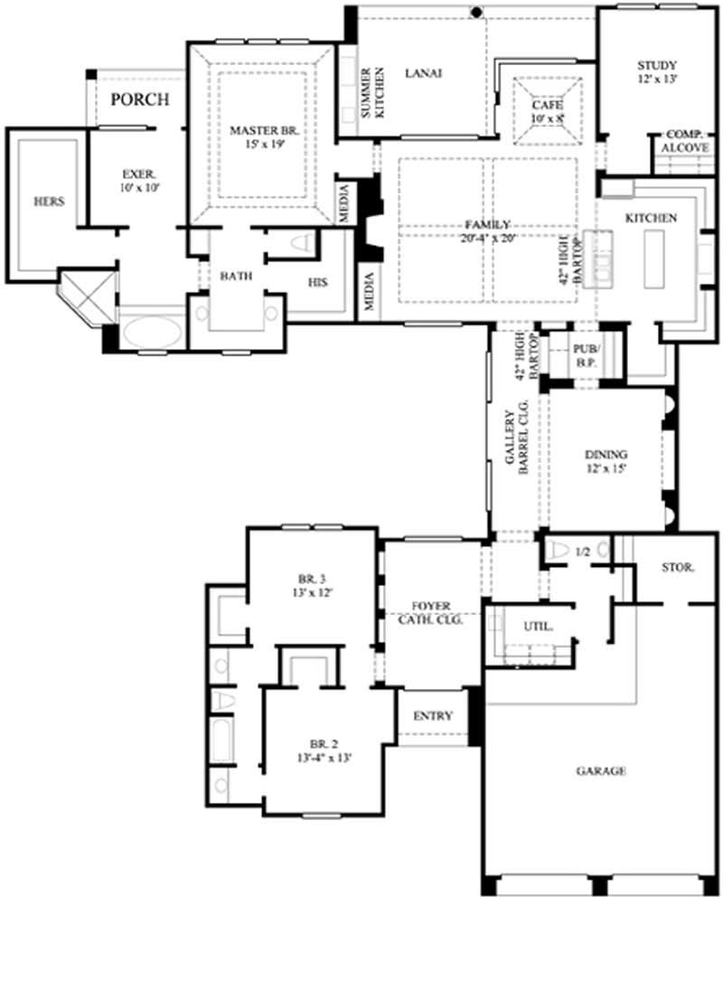 Floor Plan First Story of Mediterranean Plan #134-1026