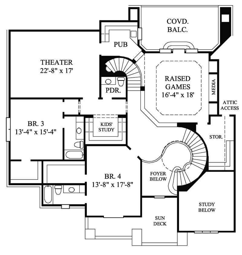 Floor Plan Second Story of European Plan #134-1027