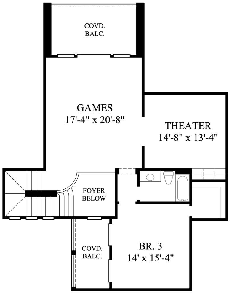Floor Plan Second Story of Mediterranean Plan #134-1030
