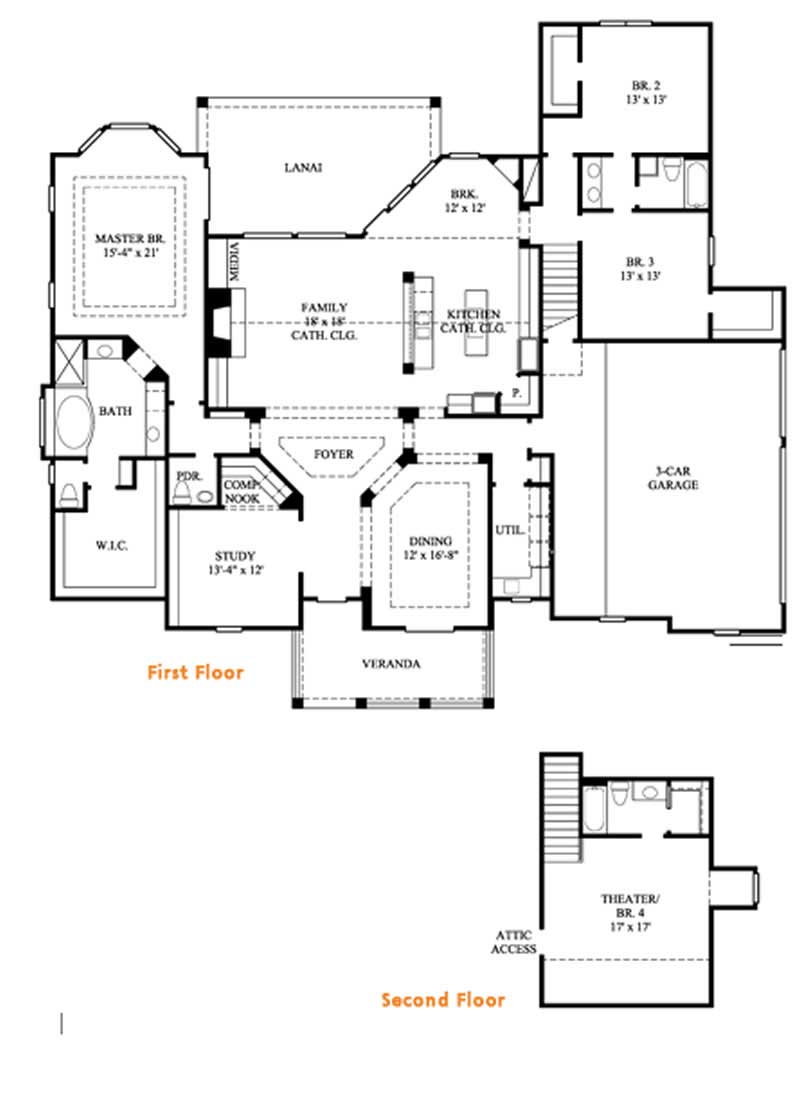Floor Plan First Story of Country Plan #134-1037