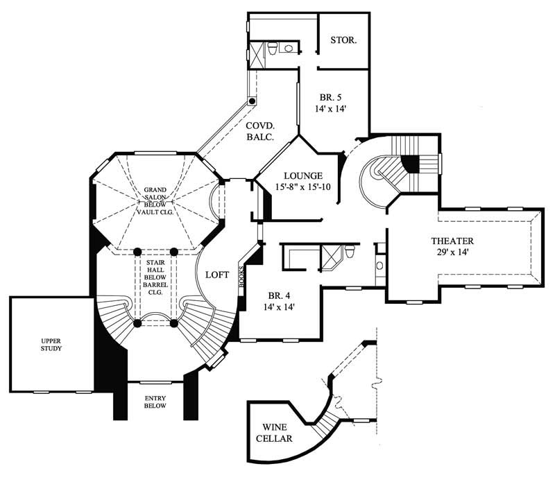 Floor Plan Second Story of European Plan #134-1038