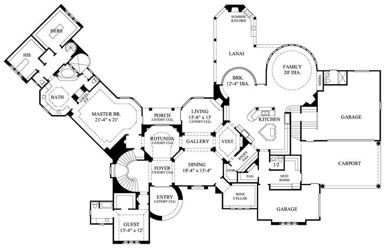 Floor Plan Main Level of Luxury Plan #134-1039