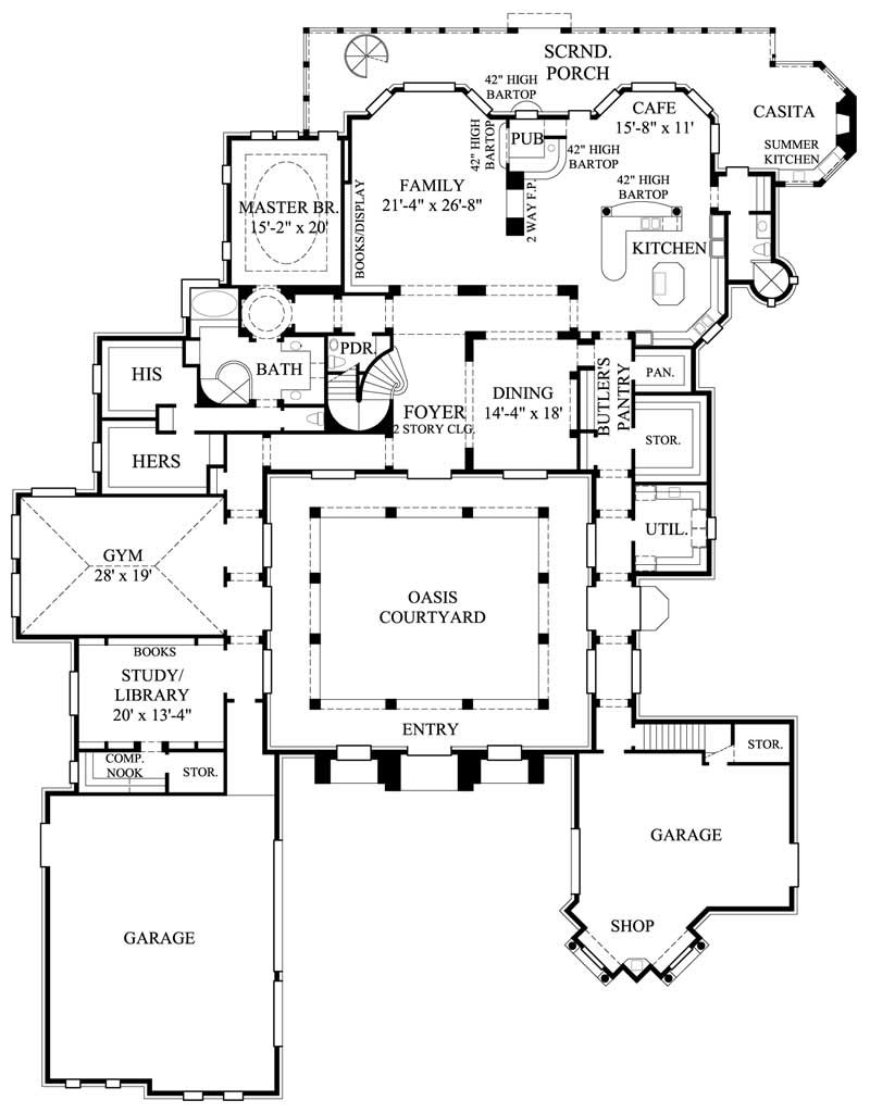 Floor Plan First Story of Mediterranean Plan #134-1040