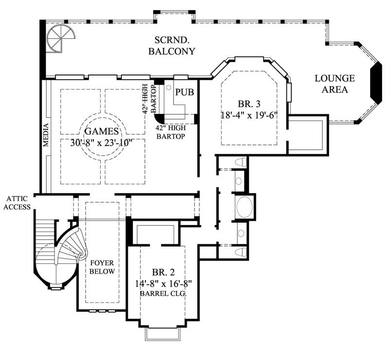 Floor Plan Second Story of Mediterranean Plan #134-1040