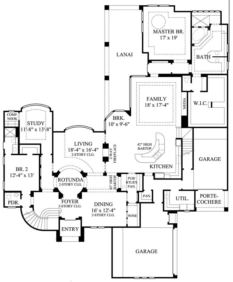 Floor Plan First Story of Mediterranean Plan #134-1042