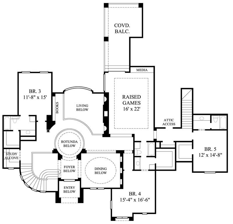 Floor Plan Second Story of Mediterranean Plan #134-1042