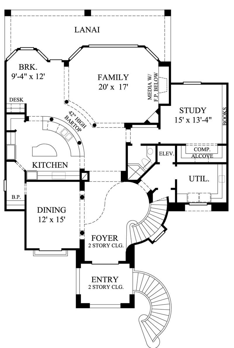 Floor Plan First Story of Mediterranean Plan #134-1043