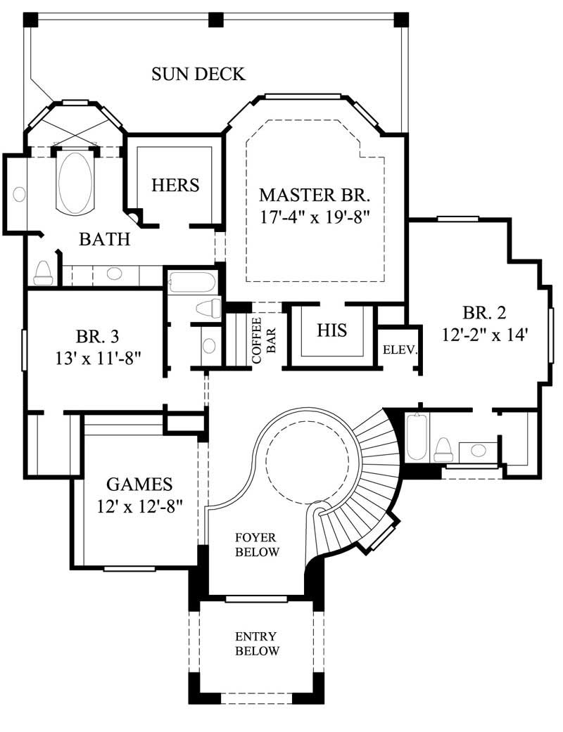 Floor Plan Second Story of Mediterranean Plan #134-1043