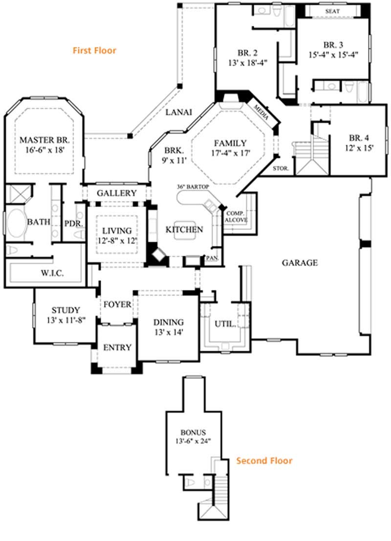 Floor Plan First Story of Luxury Plan #134-1044
