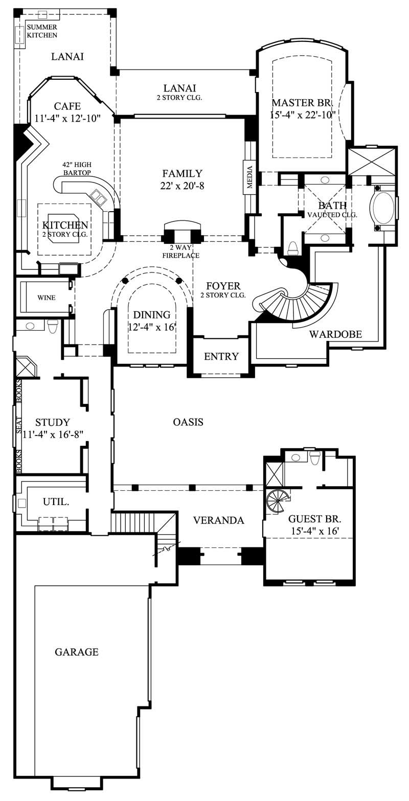 Floor Plan First Story of Mediterranean Plan #134-1046