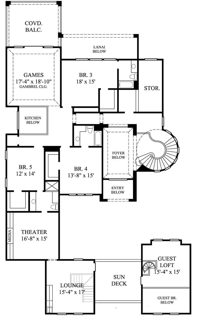 Floor Plan Second Story of Mediterranean Plan #134-1046