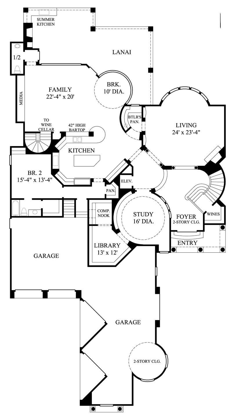 Floor Plan First Story of Mediterranean Plan #134-1047